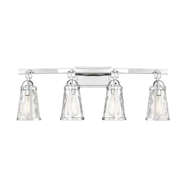 Savoy House Albany 32 in. W x 11.38 in. H 4-Light Polished Chrome Bathroom Vanity Light with Clear Glass Shades