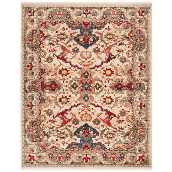 Kashan 10 ft. x 14 ft. Ivory/Taupe Border Ornate Area Rug