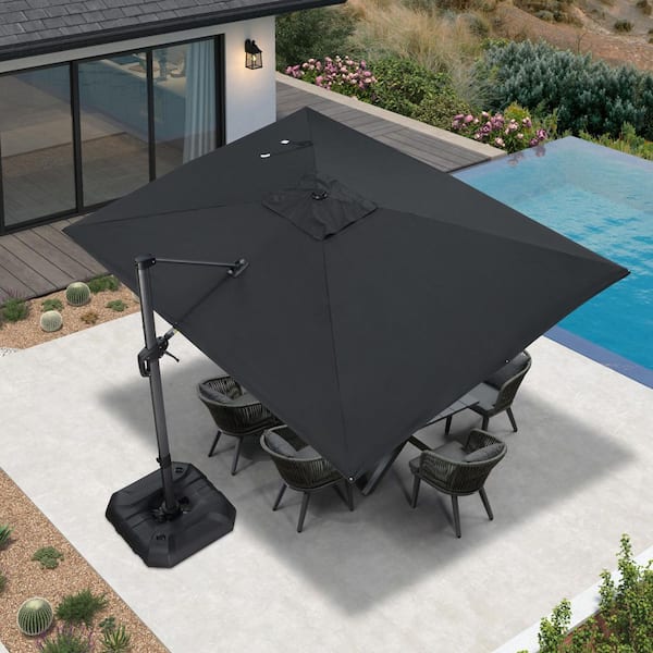 PURPLE LEAF 9 ft. x 11.5 ft. Patio Umbrella Cantilever Umbrella Aluminum Offset 360° Rotation Umbrella in Black