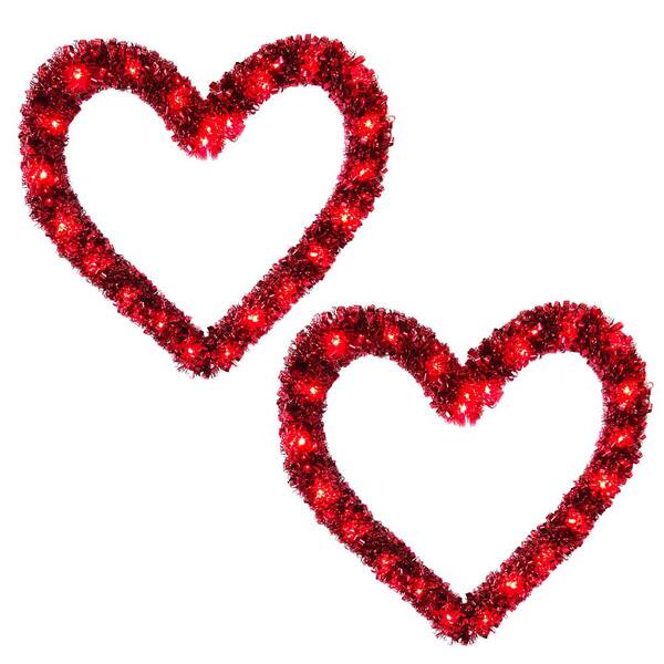 12 in. LED Valentine Red Heart Curly Tinsel Frame with Fairy Lights
