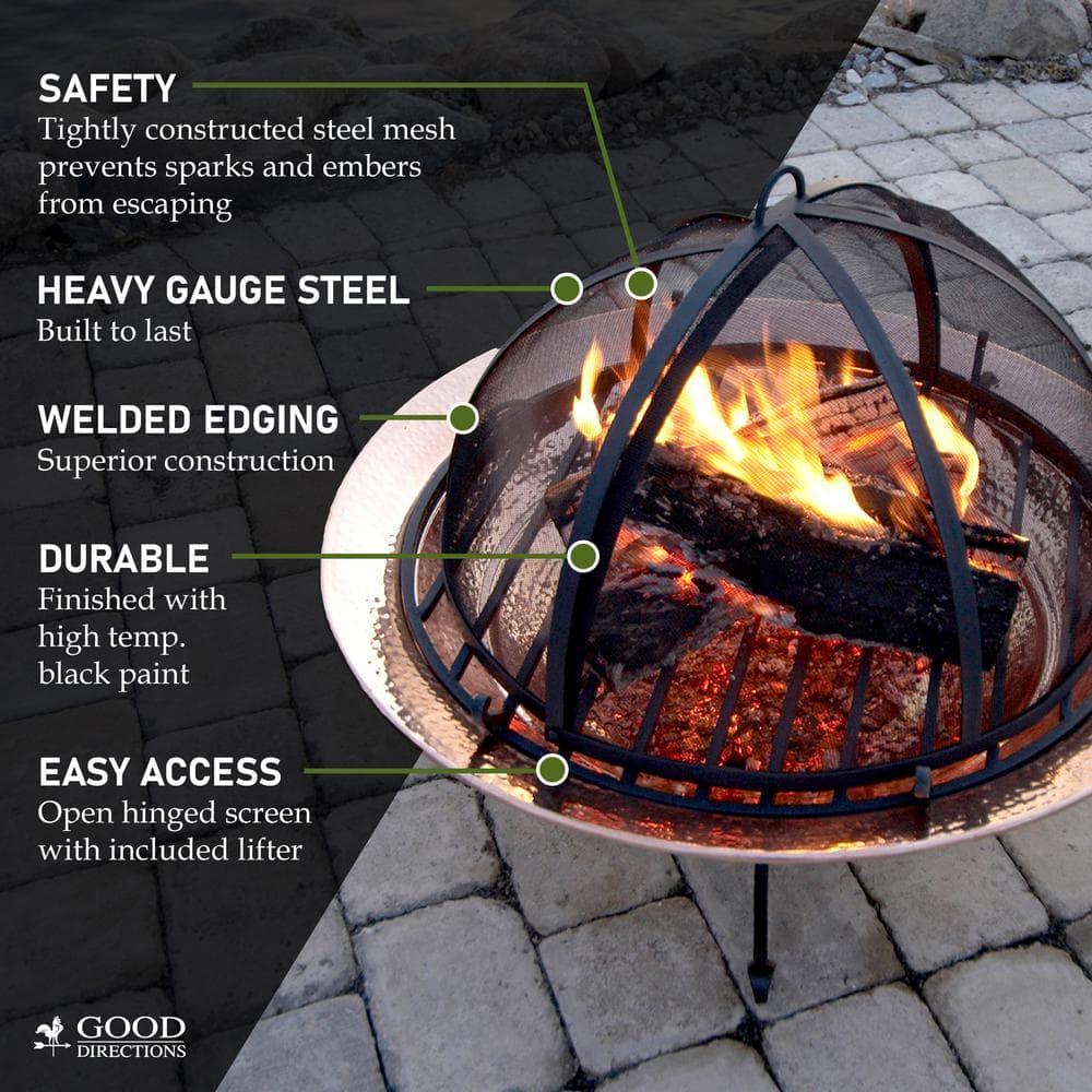Medium Black Powder-Coated Steel Mesh Fire Pit Spark Screen