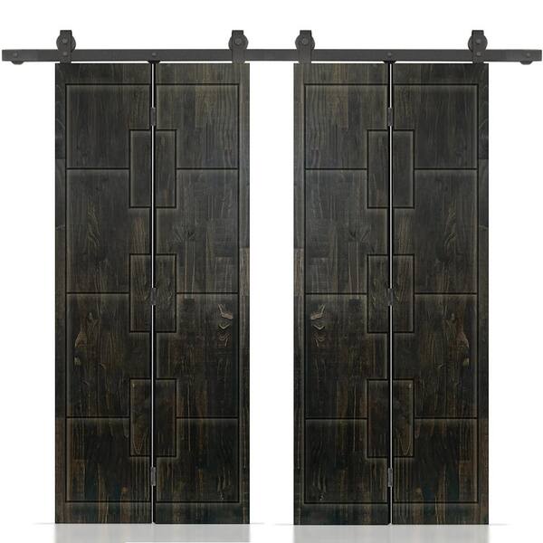 CALHOME 40 in. W. x 80 in. Hollow Core Charcoal Black Stained Pine Wood Double Bi-fold Door with Sliding Hardware Kit