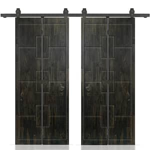 60 in. W. x 80 in. Hollow Core Charcoal Black Stained Pine Wood Double Bi-fold Door with Sliding Hardware Kit