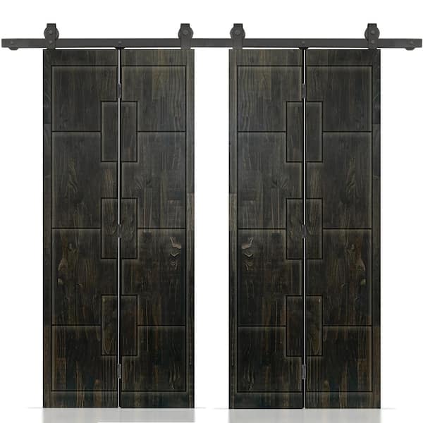 CALHOME 68 in. W. x 80 in. Hollow Core Charcoal Black Stained Pine Wood Double Bi-fold Door with Sliding Hardware Kit