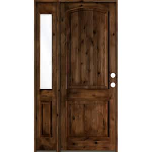44 in. x 96 in. Knotty Alder Left-Hand/Inswing Clear Glass Provincial Stain Wood Prehung Front Door with Sidelite