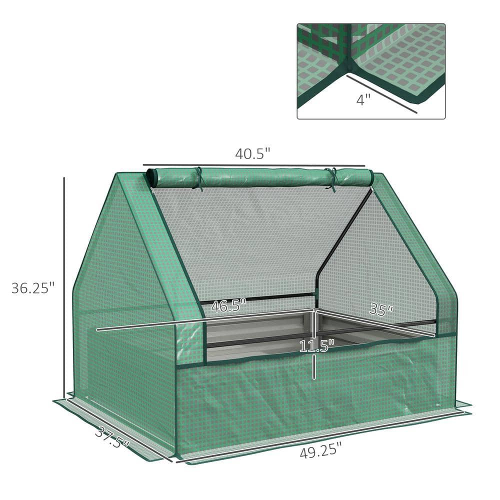 Green and Silver Raised Garden Bed with Mini Greenhouse