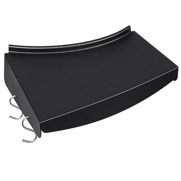 1-Piece Black Steel Side Table Shelf for Weber 22 in. Kettle Grills, Charcoal Grill Accessory with 4 Hooks