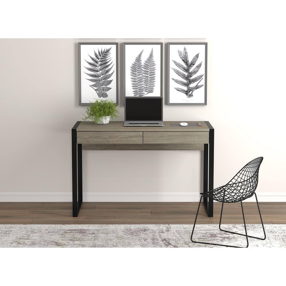 Safdie & Co. 47"L 2-Drawers Black Metal Computer Desk in Dark Taupe