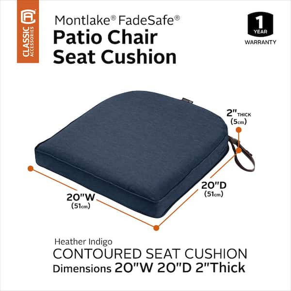 Classic Accessories Montlake Heather Indigo Blue 20 In W X D 2 Thick Rounded Back Square Outdoor Seat Cushion 62 006 Ec - Patio Chair Cushions With Curved Back