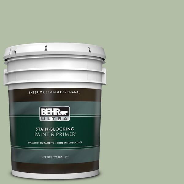 BEHR ULTRA 5 gal. #S390-3 Creamy Spinach Semi-Gloss Enamel Exterior Paint & Primer