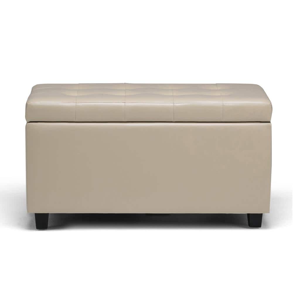 Cosmopolitan Satin Cream Tufted Faux Leather Storage Ottoman