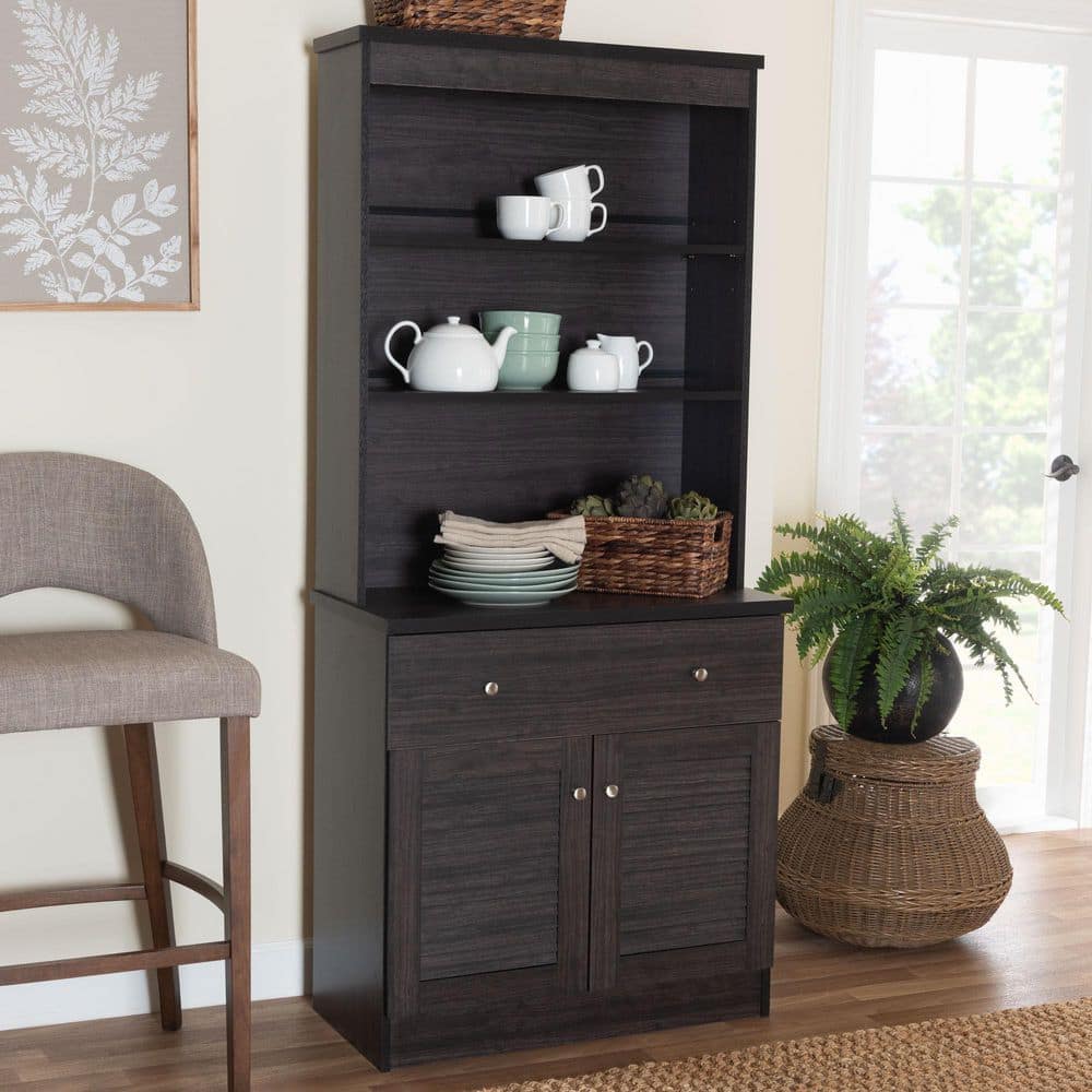 Elegant Dark Espresso Engineered Wood and PU Veneer China Cabinet