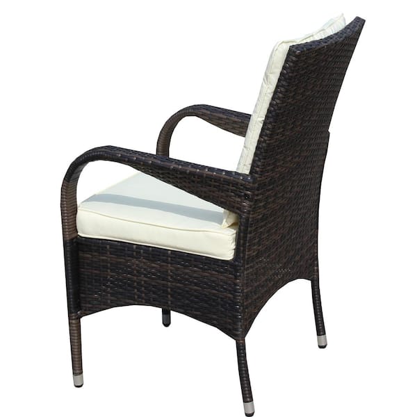 Liberatore Dining Chairs Brown Arms Wicker Outdoor leisure Dining Chair with Beige Cushions (2-Pack)