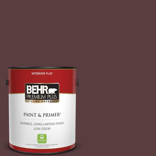 BEHR PREMIUM PLUS 1 gal. #PPU1-02 Divine Wine Flat Low Odor Interior Paint & Primer