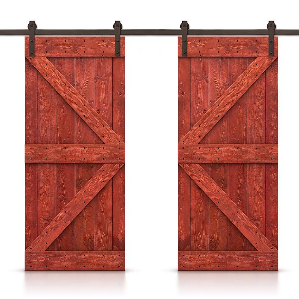 K 40 in. x 84 in. Cherry Red Stained DIY Solid Pine Wood Interior Double Sliding Barn Door with Hardware Kit price history on PriceWatchPro
