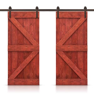 K 40 in. x 84 in. Cherry Red Stained DIY Solid Pine Wood Interior Double Sliding Barn Door with Hardware Kit