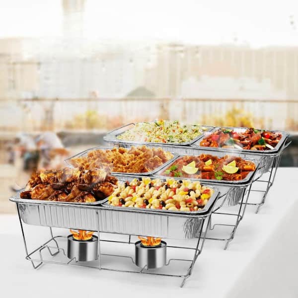 Disposable Chafing Dish Buffet Set, 33-Piece Catering Kit with Food Warmers, Covers, Pans, Utensils and Fuel Cans