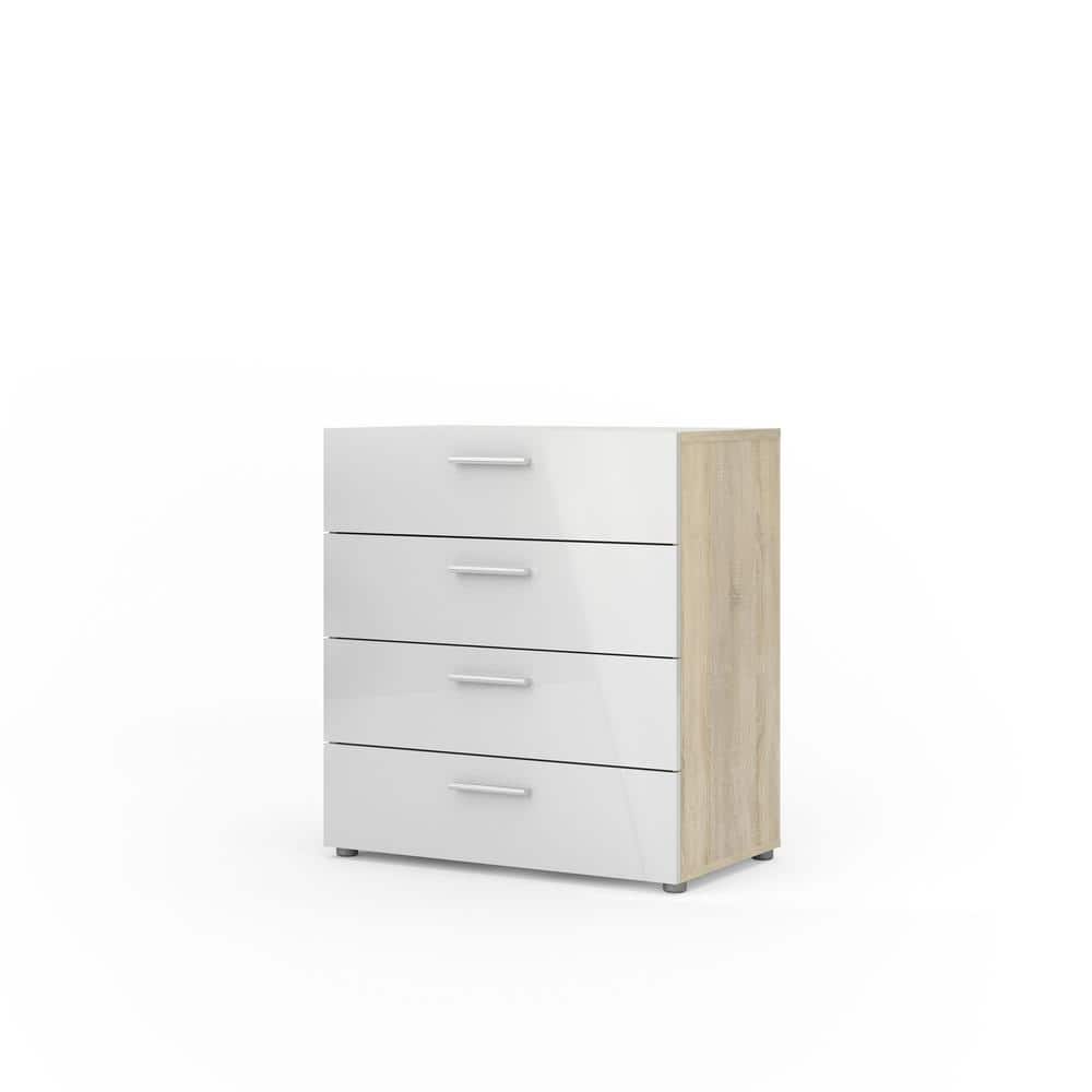 Sleek Austin 4-Drawer Chest in Oak Structure and White High Gloss