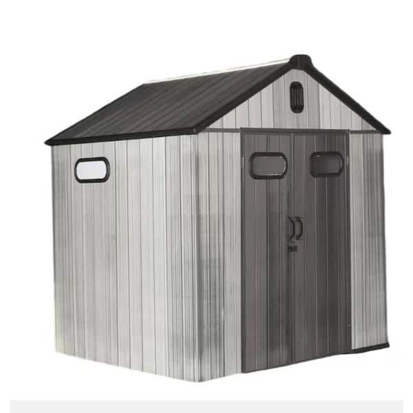 8 ft. W x 8 ft. D Resin Garden Shed with Double Door,Floor and 2-Windows,Plastic Patio Outdoor Storage Shed (64 sq. ft.)