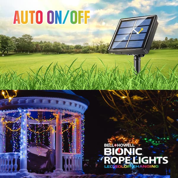 Bell Howell LED Solar Rope Lights Outdoor Waterproof 25 ft Indoor Outdoor Rope Lights for Outside USB Solar Powered Remote Included with 8 Color