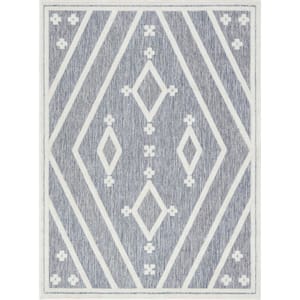 Sila Mali Moroccan Tribal Blue 5 ft. 3 in. x 7 ft. 3 in. Flat-Weave Indoor/Outdoor Area Rug