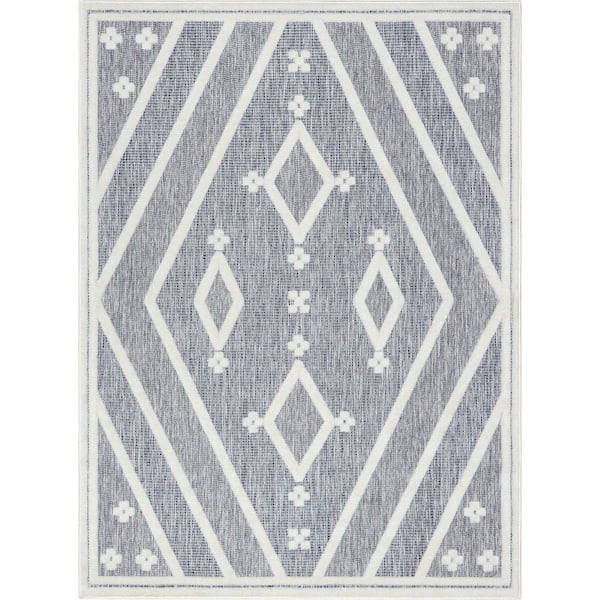 Well Woven Sila Mali Moroccan Tribal Blue 5 ft. 3 in. x 7 ft. 3 in. Flat-Weave Indoor/Outdoor Area Rug
