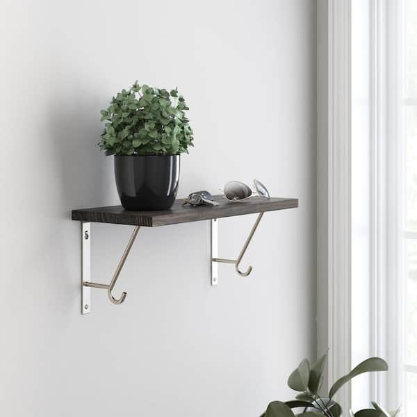2-Pack 7 in. Nickel Steel Decorative Shelf Bracket with Hook