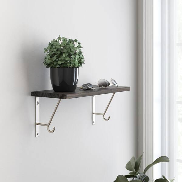 2-Pack 7 in. Nickel Steel Decorative Shelf Bracket with Hook