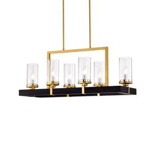 Sonoma 36 in. 6-Light Indoor Brass and Black Linear Chandelier with Light Kit