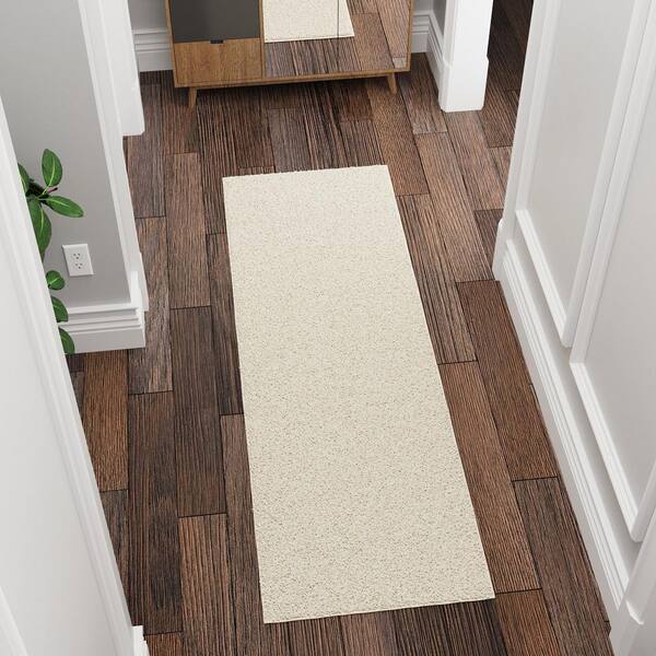 Cozy Plush Non-Slip Rubberback Soft Cream 2 ft. x 7 ft. Indoor Bedroom Runner Rug