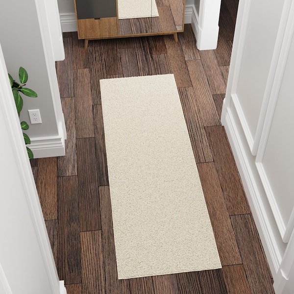 Cozy Plush Non-Slip Rubberback Soft Cream 2 ft. x 9 ft. Indoor Bedroom Runner Rug