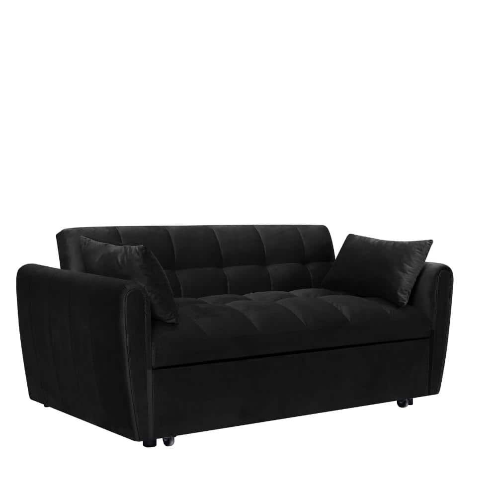 65 in. Black Velvet Double Sofa Bed with Adjustable Back, 3-in-1 Foldable Sleeper for Living Room Bedroom price history on PriceWatchPro