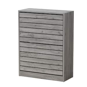 22.4 in. W x 29.5 in. H Gray Wood Louver Door Shoe Storage Cabinet with 2-Drawers for Entryway Hallway