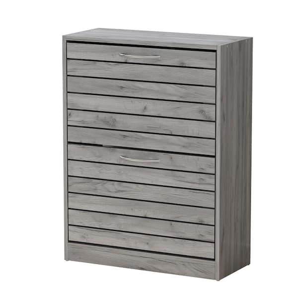 FUFU&GAGA 22.4 in. W x 29.5 in. H Gray Wood Louver Door Shoe Storage Cabinet with 2-Drawers for Entryway Hallway