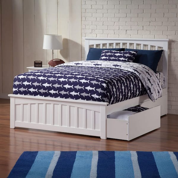 AFI Mission White Full Solid Wood Storage Platform Bed with Matching Foot Board with 2 Bed Drawers