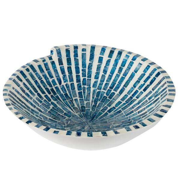 A and B Home Costal and Cottage, 15" Decorative Bowl - Pearl Blue, White