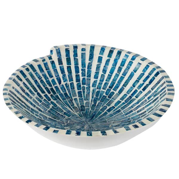 A & B Home Costal and Cottage, 15" Decorative Bowl - Pearl Blue, White
