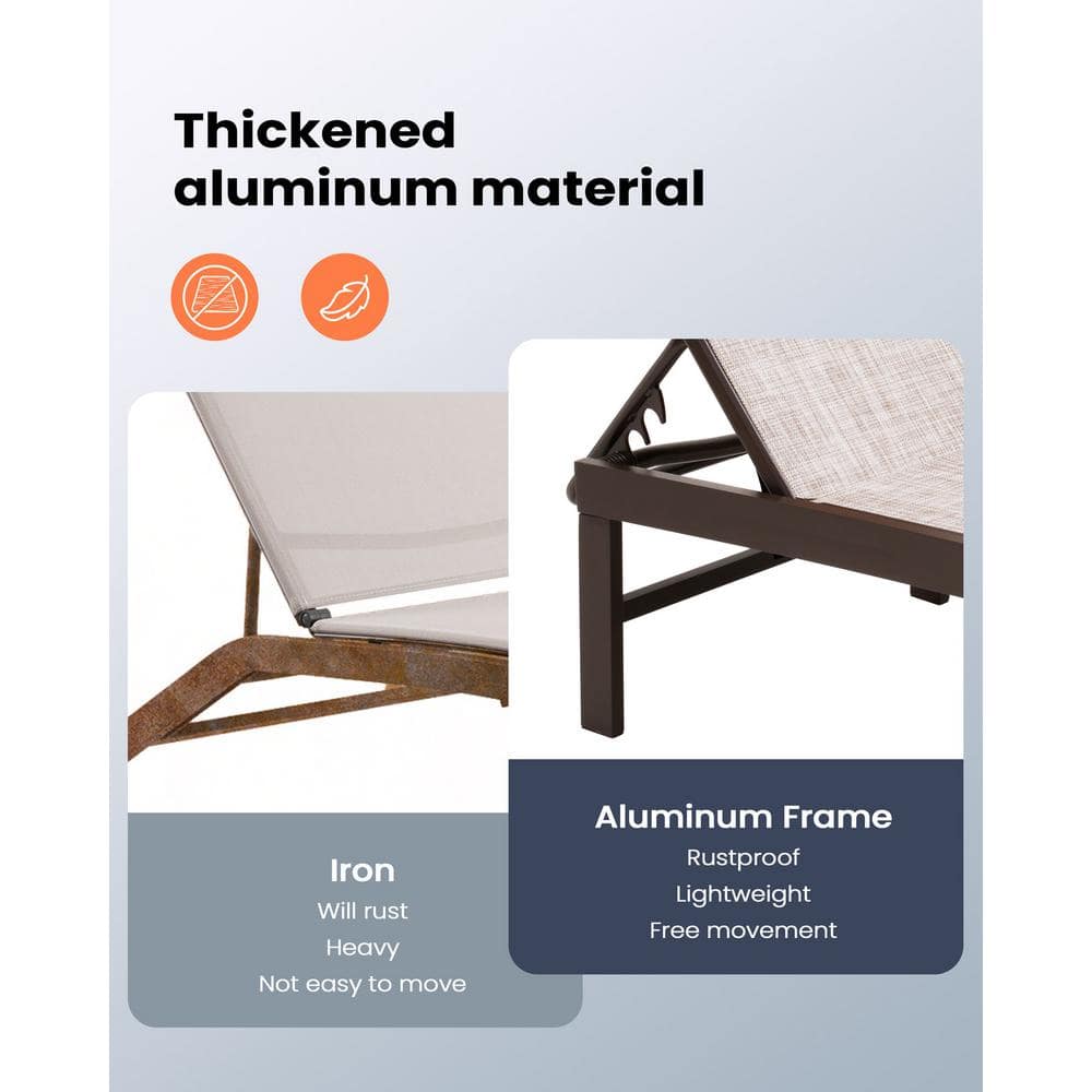 Beige Aluminum Adjustable Outdoor Chaise Lounge Set