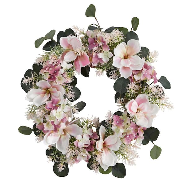 20in. Hydrangea and Magnolia Artificial Wreath