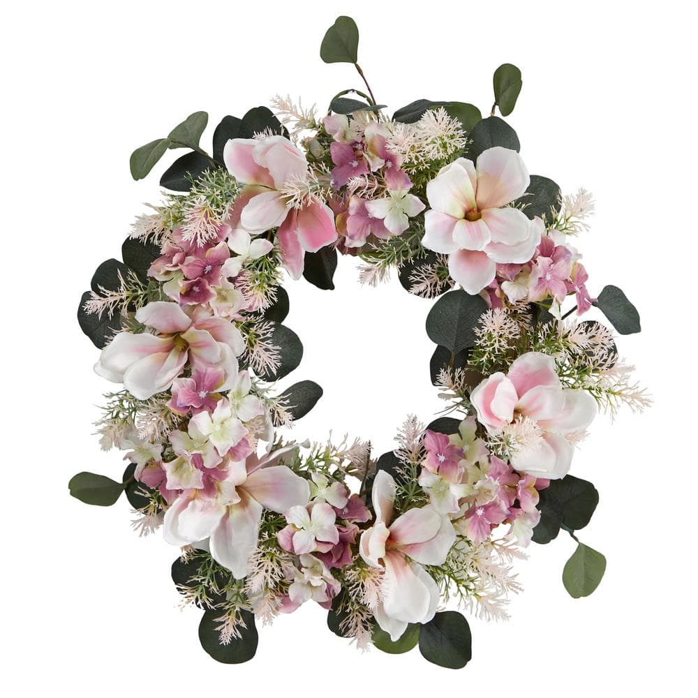 Nearly Natural 20in. Hydrangea and Magnolia Artificial Wreath