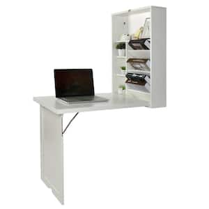 23.5 in. H Rectangular White Wood Wall Mounted Floating Desk with a Chalkboard