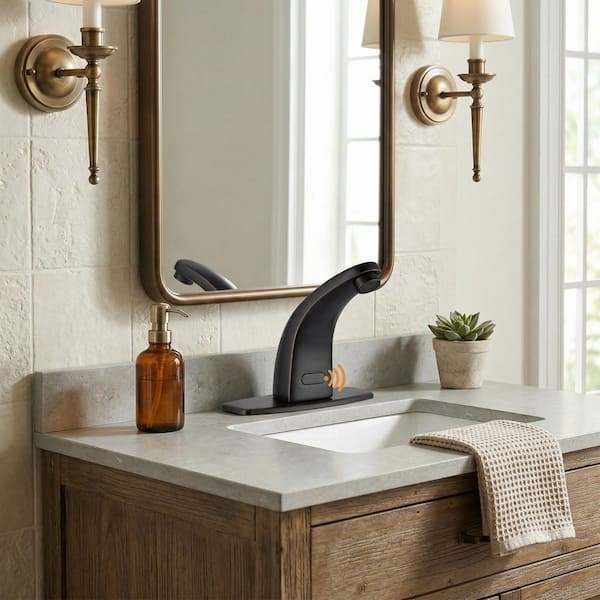 Sensor Touchless Single Hole Bathroom Sink Faucet with Deckplate Included in Oil Rubbed Bronze