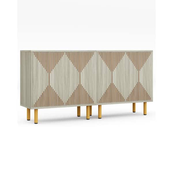BYBLIGHT Ahlivia Grey Wood 59.06 in. Buffet Freestanding Floor Cabinet, Classic Sideboard, Large Buffet Cabinet with Doors