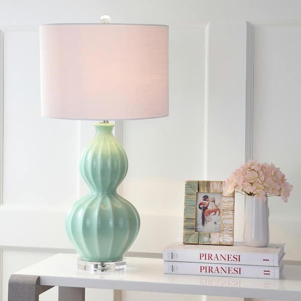 JONATHAN Y Faye 28 in. Glass Table Lamp, Seafoam Green JYL5015A - The ...