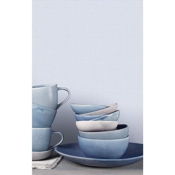 Miniatures 2 Blue Gingham Check Design Matte Finish Non-Pasted Vinyl on Non-Woven Wallpaper Sample