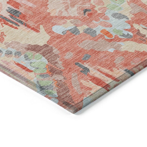 Chantille Machine Washable Indoor/Outdoor Abstract ACN1328 Coral 8 ft. x 8 ft. Area Rug