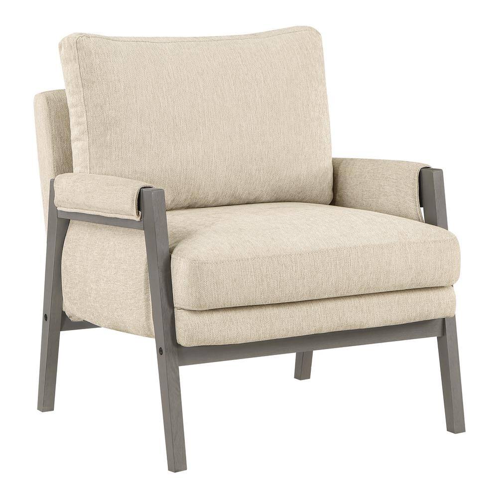 Linen Fabric Accent Chair with Brushed Grey Wood Frame
