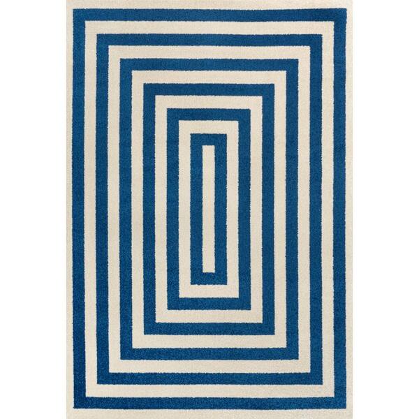 Bandol Modern Classic Mitre Stripe Navy/Ivory 5 ft. x 8 ft. Area Rug
