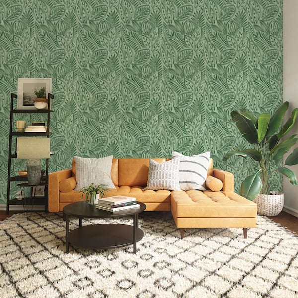 Green Grove Canvas Palm Vinyl Peel and Stick Wallpaper Roll (Covers 28 sq. ft.)