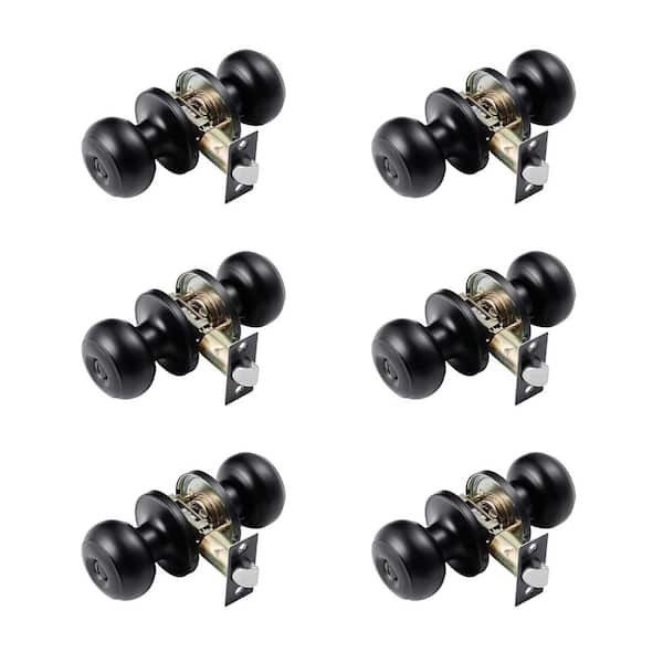 6 Pack Black Privacy Door Knobs, Keyless Interior Lock, Matte All-Metal Ball Design for Bedroom and Bathroom